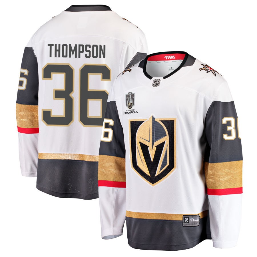 Logan Thompson  Vegas Golden Knights Fanatics Branded 2023 Stanley Cup Champions Away Breakaway Jersey - White